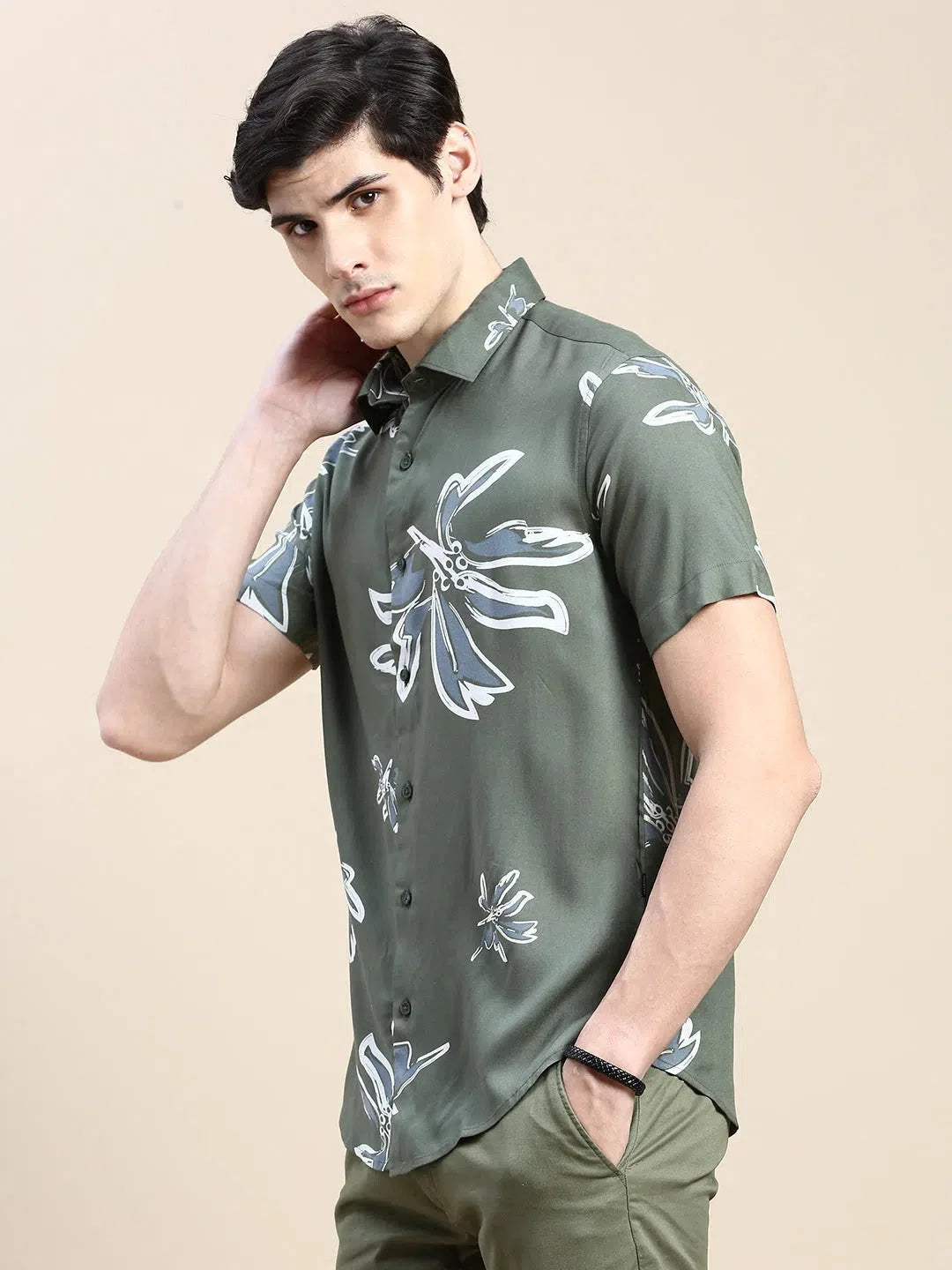 Men's Green Floral Cotton Shirt - Stylish Printed Shirt
