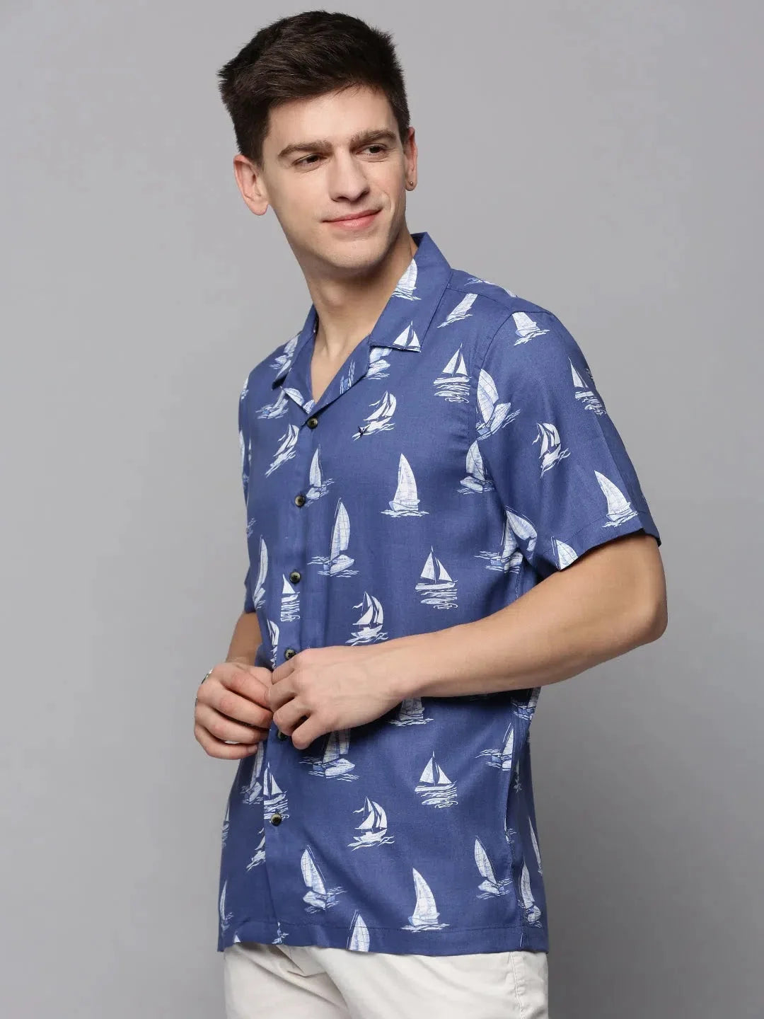 Mens Printed Casual Shirt - Blue Resort Style | DesiQlo
