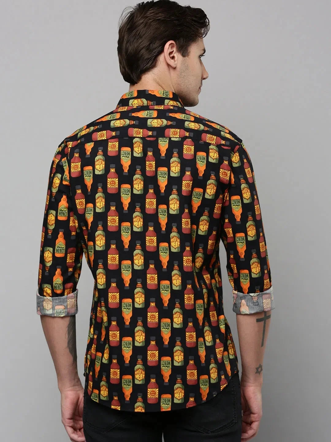 Men's Black Printed Cotton Shirt - Stylish & Unique