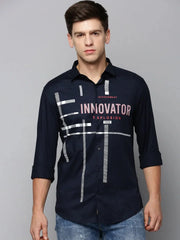 Men Navy Printed Casual Shirt-JAMESTWILL-4731-Navyblue