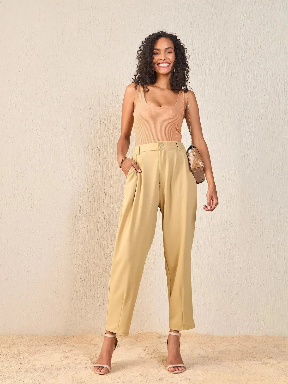 Women's Beige Tapered Pants - Western Wear