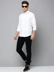 Men White Solid Casual Shirt-PARXPLAINDOBBY-3144-White