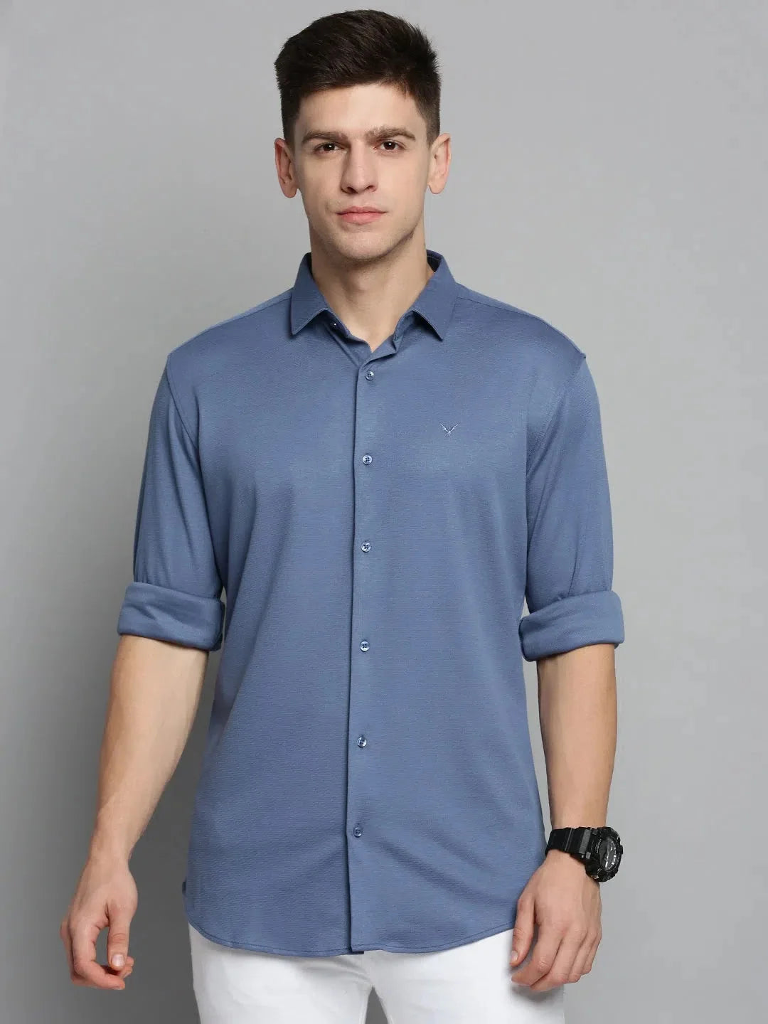 Men's Blue Solid Cotton Shirt | Modern Casual Style