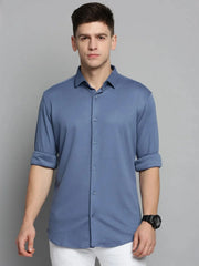 Men Blue Solid Casual Shirt-CARLOKNITS-3216-Blue