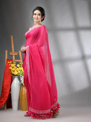 Pink Mul Cotton Soft Saree With Embroidered Borders-MA62MCT33990001