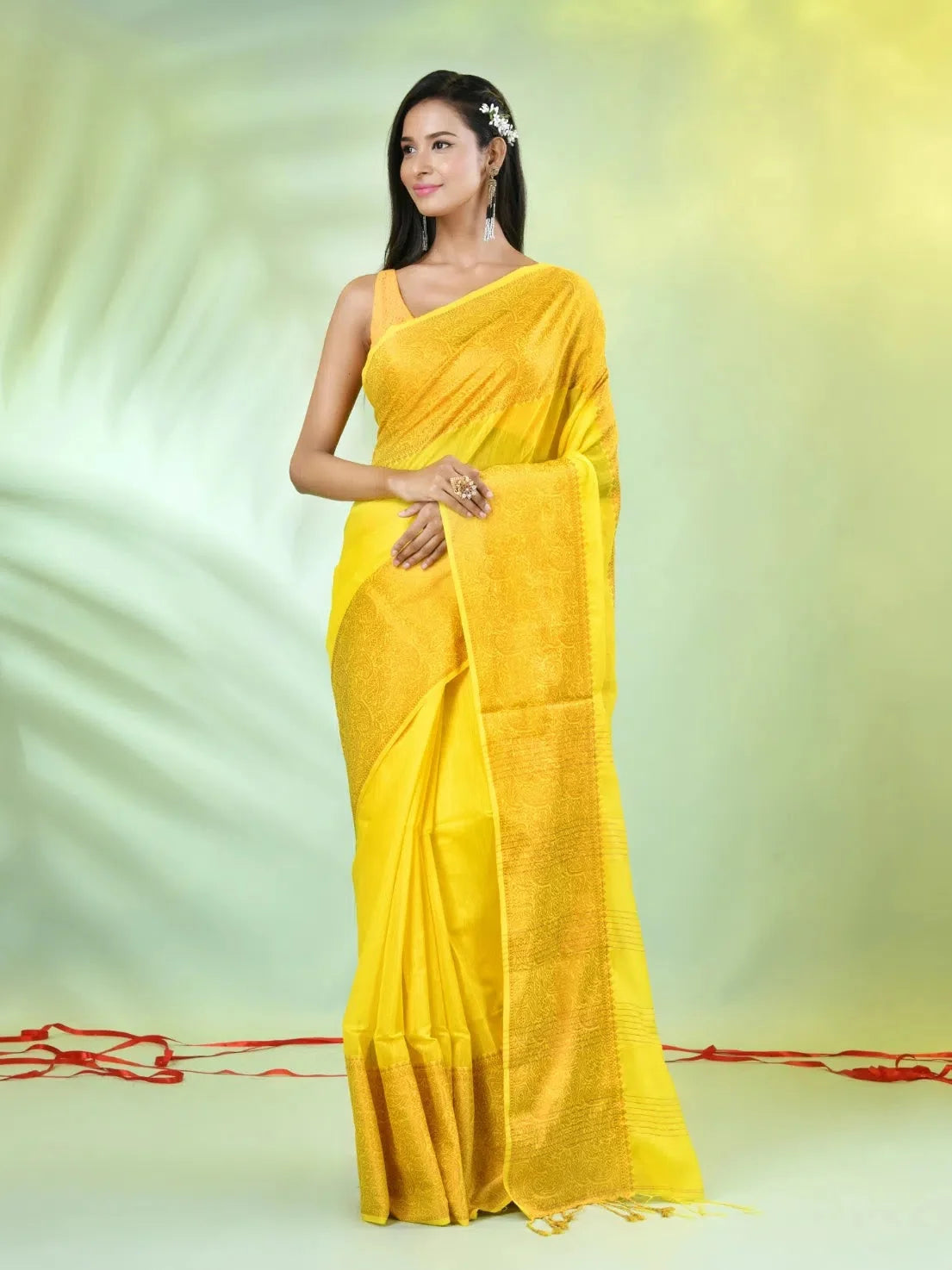 Yellow Cotton Saree with Zari | Designer Sarees India