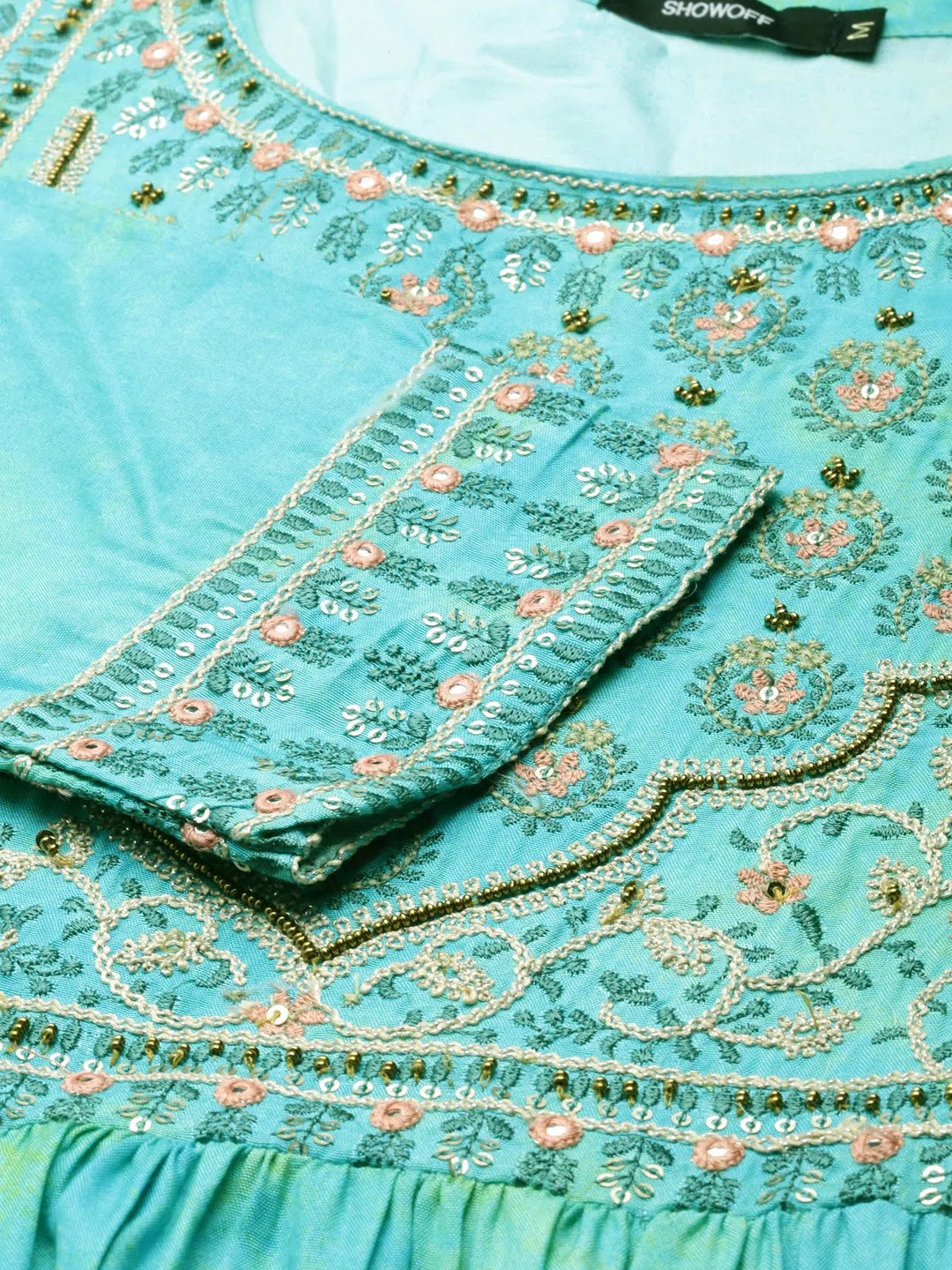 Turquoise Blue Tie Dye Anarkali Kurta for Women | Polyester