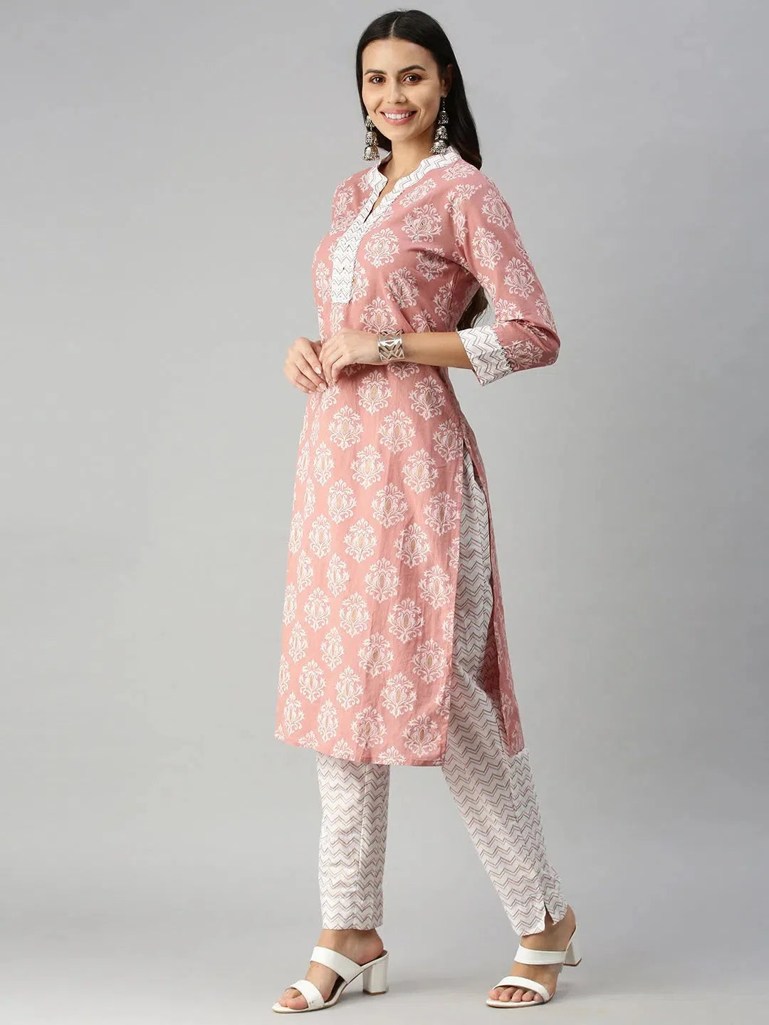 Mauve Chevron Kurta Set | Women's Indian Cotton Kurta Sets