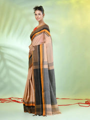 Beige Cotton Saree With Temple Borders-MA66CT43640014