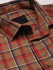 Men Brown Checked Casual Shirt-ALMACHECKS-80-Brown