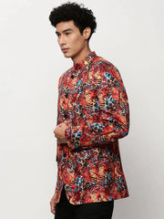 Men Coral Printed Casual Blazers-SOBLZ-083-3-Coral