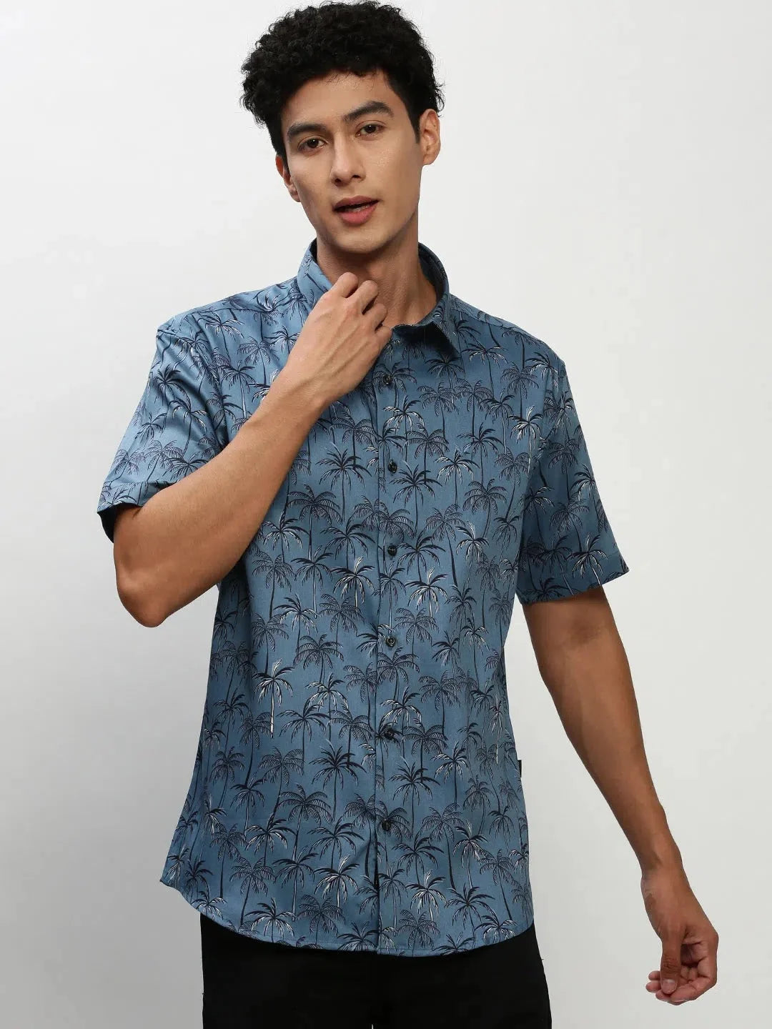 Blue Floral Mens Shirt - Cotton Casual Shirt | DesiQlo