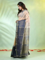 Navy Blue Cotton Saree With Ethnic Motifs-MA66BCT431080054