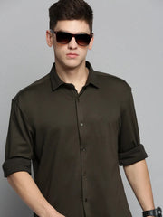 Men Green Solid Casual Shirt-CARLOKNITS-3224-Olive