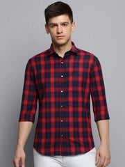 Men Red Checked Casual Shirt-BOXERCHECKS-3341-Red
