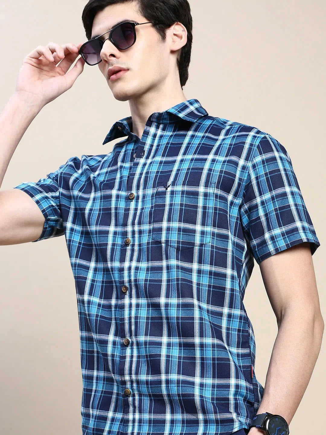 Trending Navy Checked Mens Shirt - DesiQlo Cotton Casual Shirts