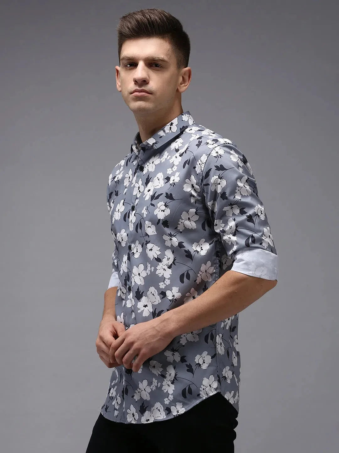 Grey Printed Mens Shirt - DesiQlo Cotton Casual Shirt