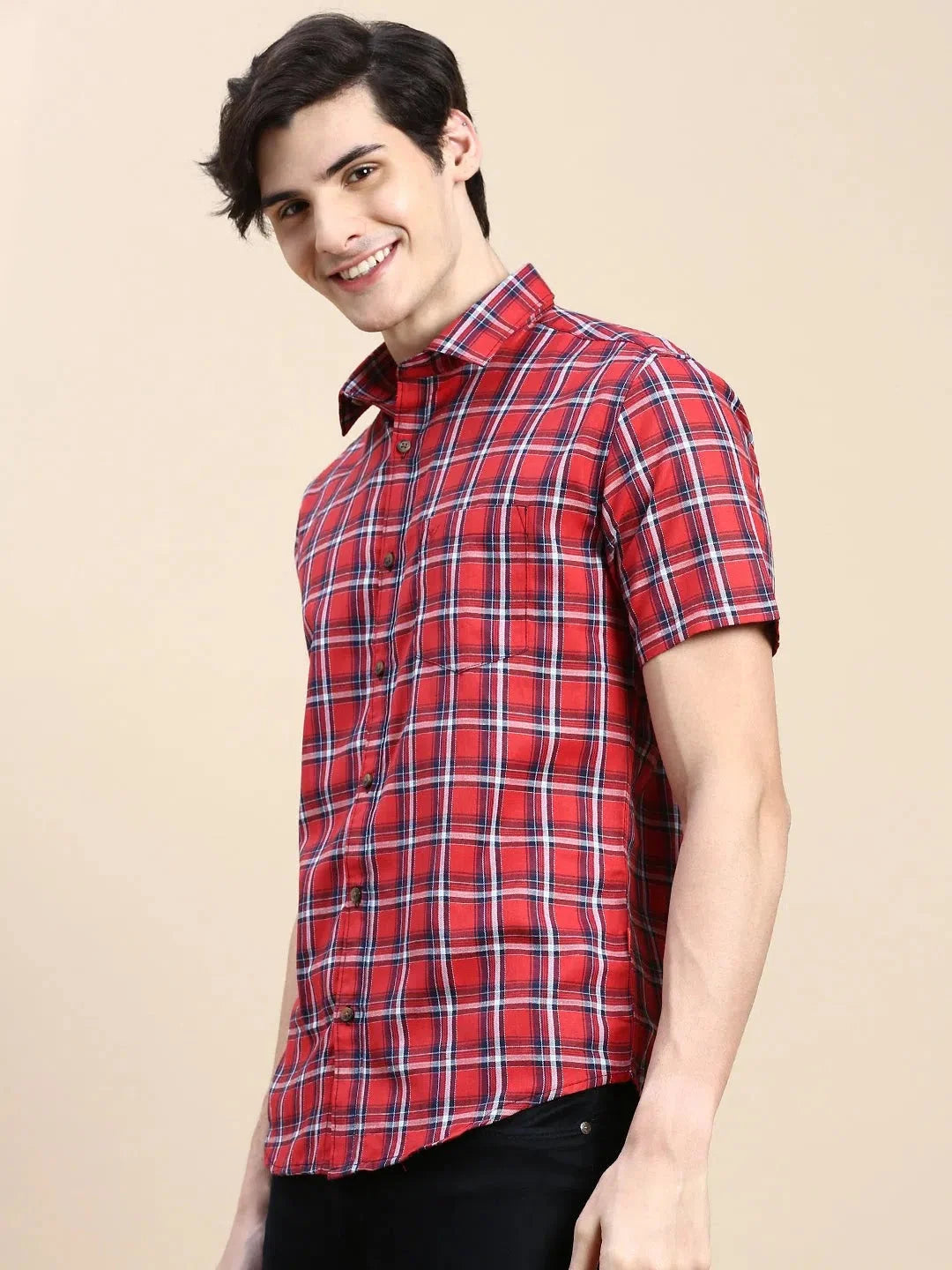 Red Checked Mens Shirt | DesiQlo Casual Cotton Shirts