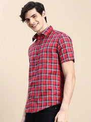 Men Red Checked Casual Shirt-ALMACHECKS-82-Redmulti