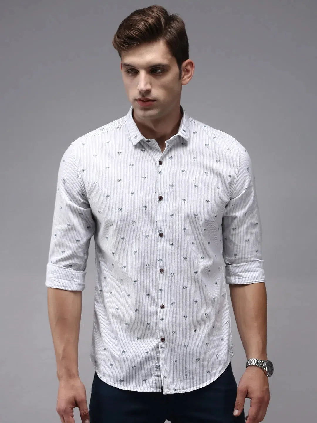 White Printed Cotton Mens Shirt | Casual Fashion Top