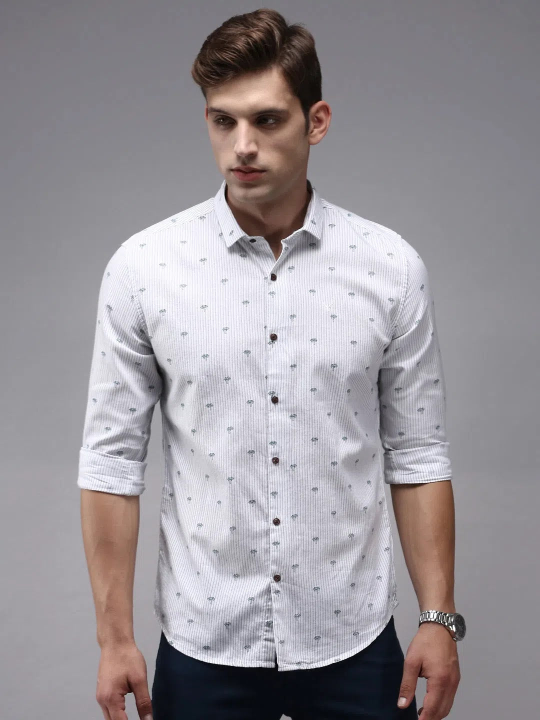 White Printed Cotton Mens Shirt | Casual Fashion Top