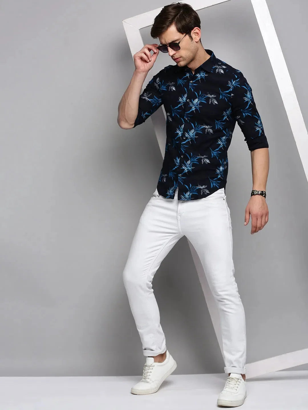Charming Navy Printed Mens Shirt - Cotton Casual Shirt | DesiQlo