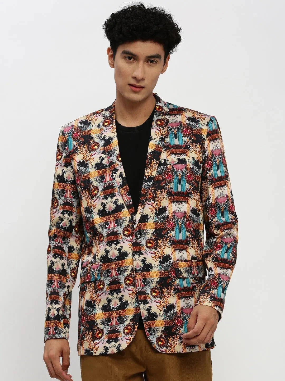 Men's Printed Party Blazer | DesiQlo Multi-Color Cotton