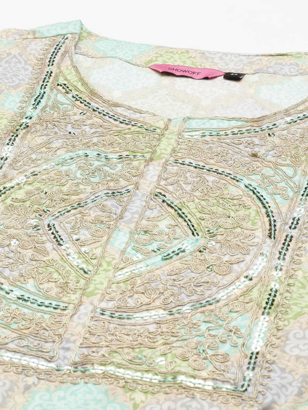 Green Colourblock Cotton Kurta Set | Designer Kurta Sets