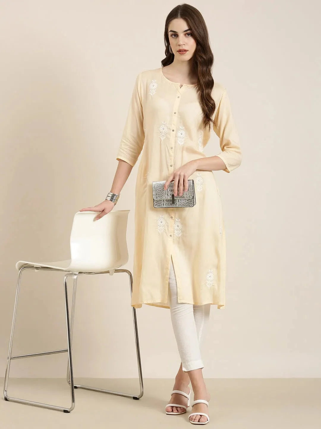 Peach Floral A-Line Kurta - Shop Stylish Indian Kurtas Online