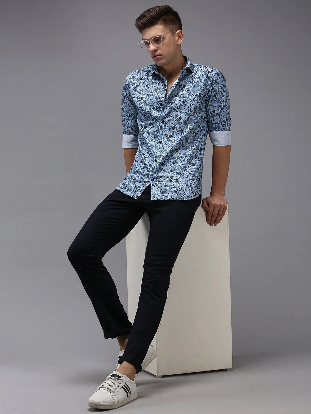 Men's Blue Printed Shirt - Casual Cotton Mens Shirt | DesiQlo