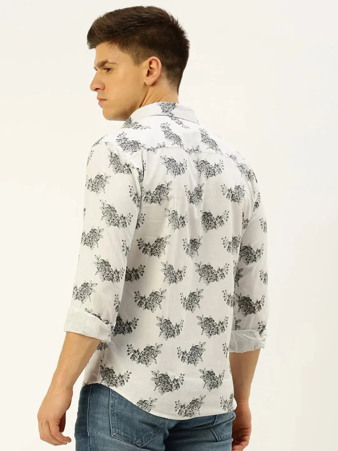 Vibrant White Printed Cotton Mens Shirt - Casual Style | DesiQlo