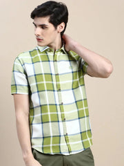 Men Green Checked Casual Shirt-WILLACHECKS-96-Green