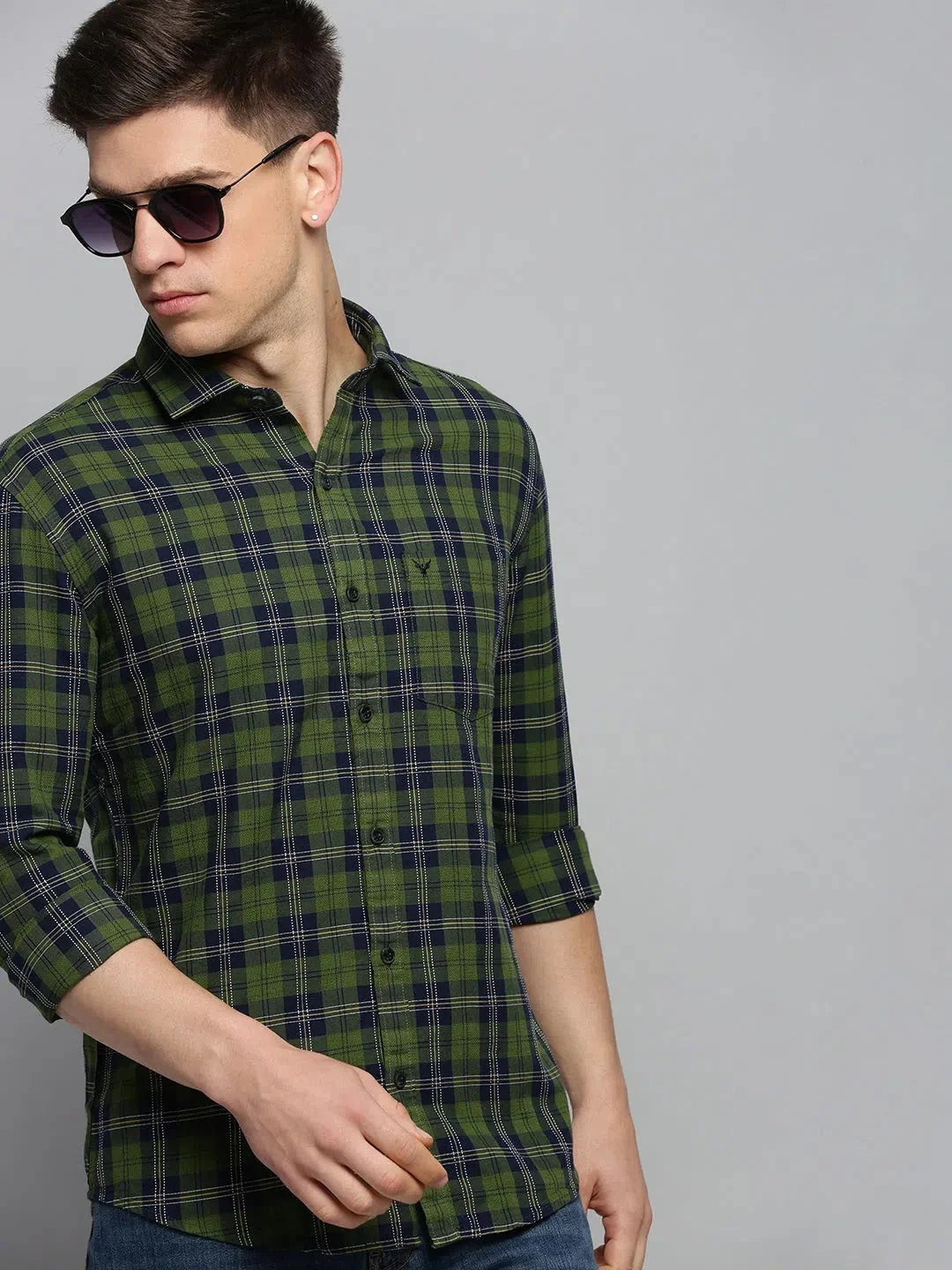 Green Checked Mens Shirt | DesiQlo Casual Cotton Shirts
