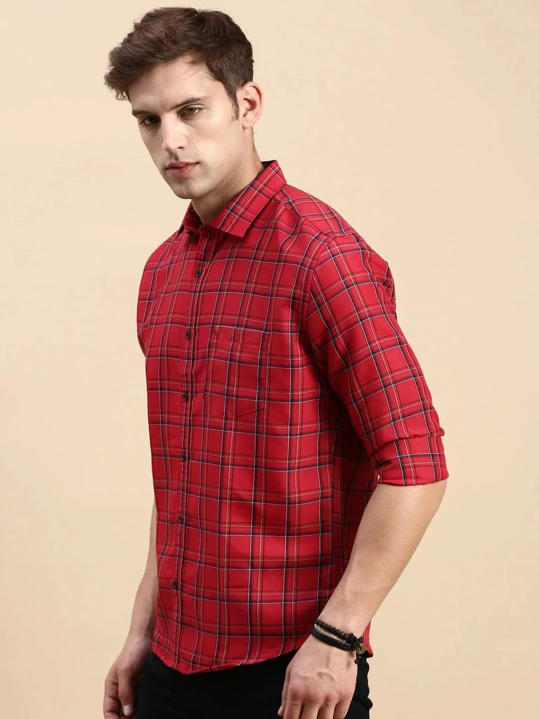 Maroon Checked Cotton Mens Shirt - Casual Style | DesiQlo