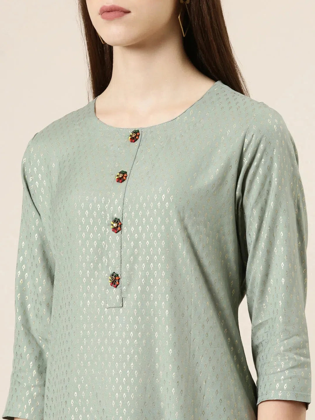 Sea Green Floral Cotton Kurta - Women's Indian Kurti Collection