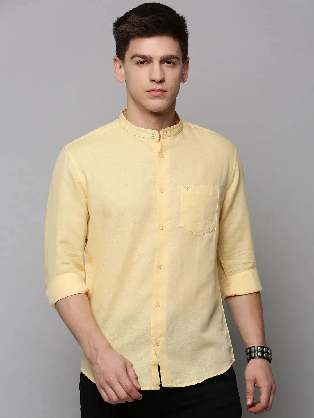 Men's Yellow Solid Cotton Shirt | Casual Comfort & Style