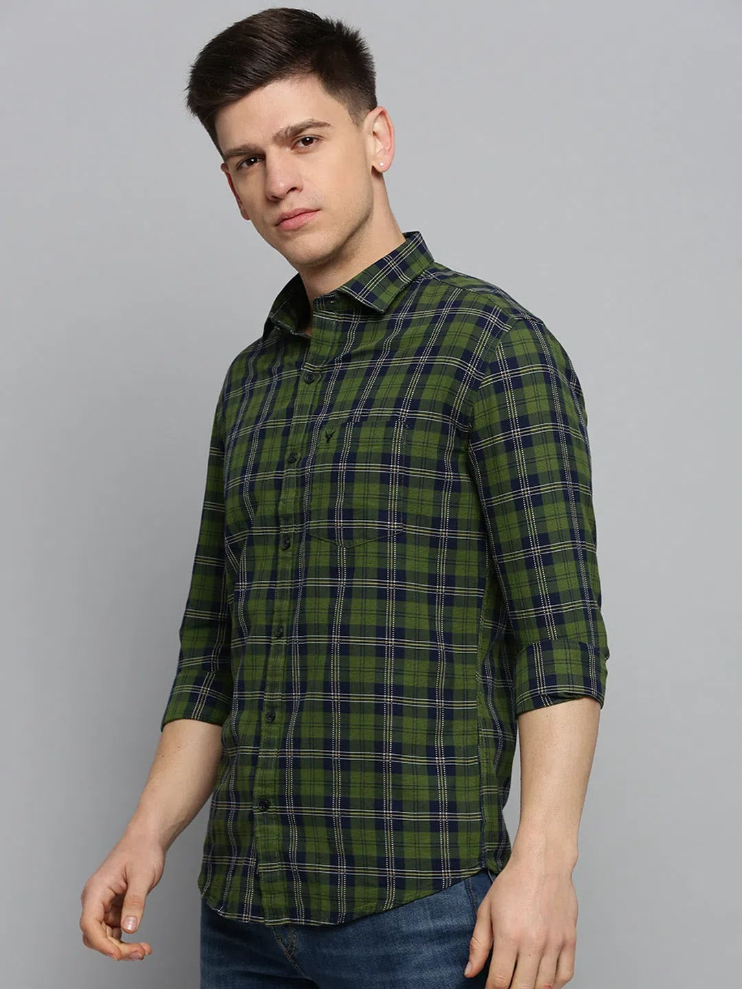 Green Checked Mens Shirt | DesiQlo Casual Cotton Shirts