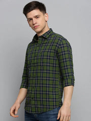 Men Green Checked Casual Shirt-DALTONCHECKS-4103-Green