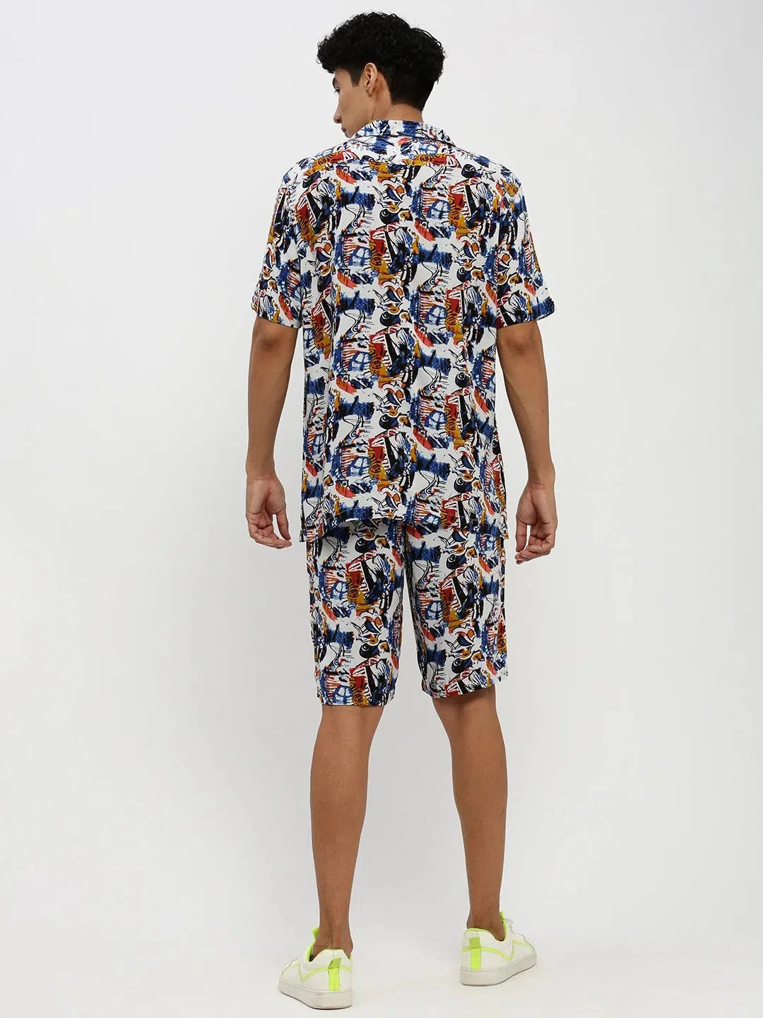 White Printed Mens Two Piece Sets - Cotton Co ord Sets for Men