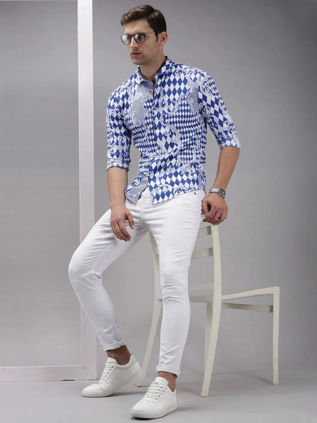 Blue Printed Mens Shirt - Stylish Casual Shirt | DesiQlo