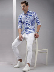 Men Blue Printed Casual Shirt-SPARCKPRINT-1534-Blue