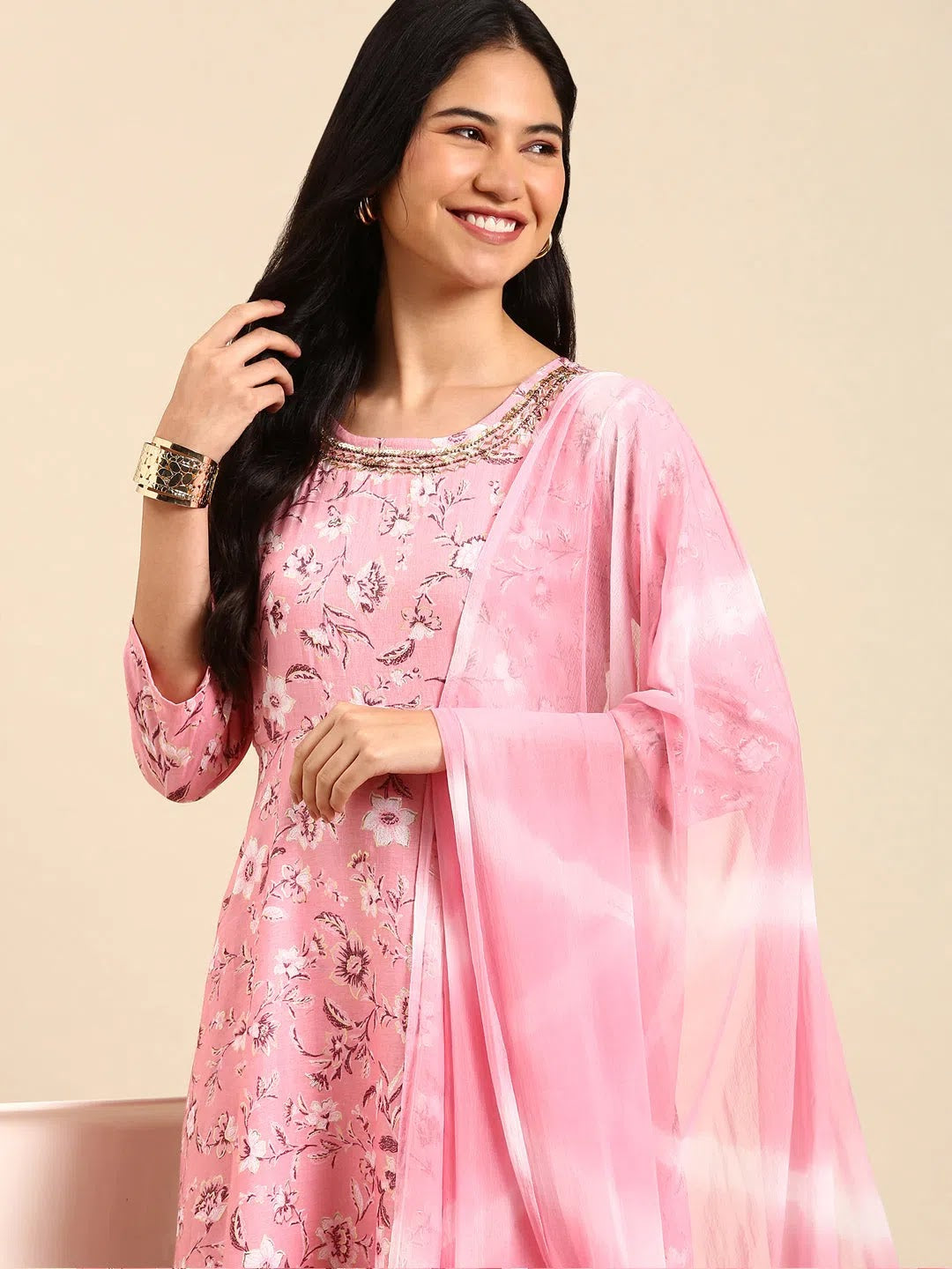 Pink Floral Print Women's Kurta Set | Designer Kurtas