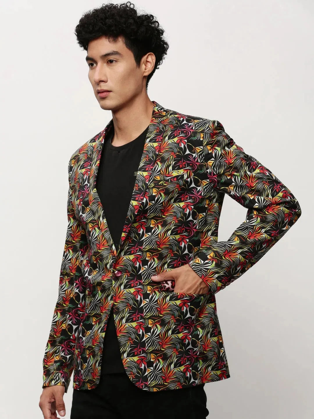 Black Printed Casual Blazers for Men | Indian Nehru Jackets