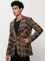 Men Black Printed Casual Blazers-SOBLZ-080-5-Black