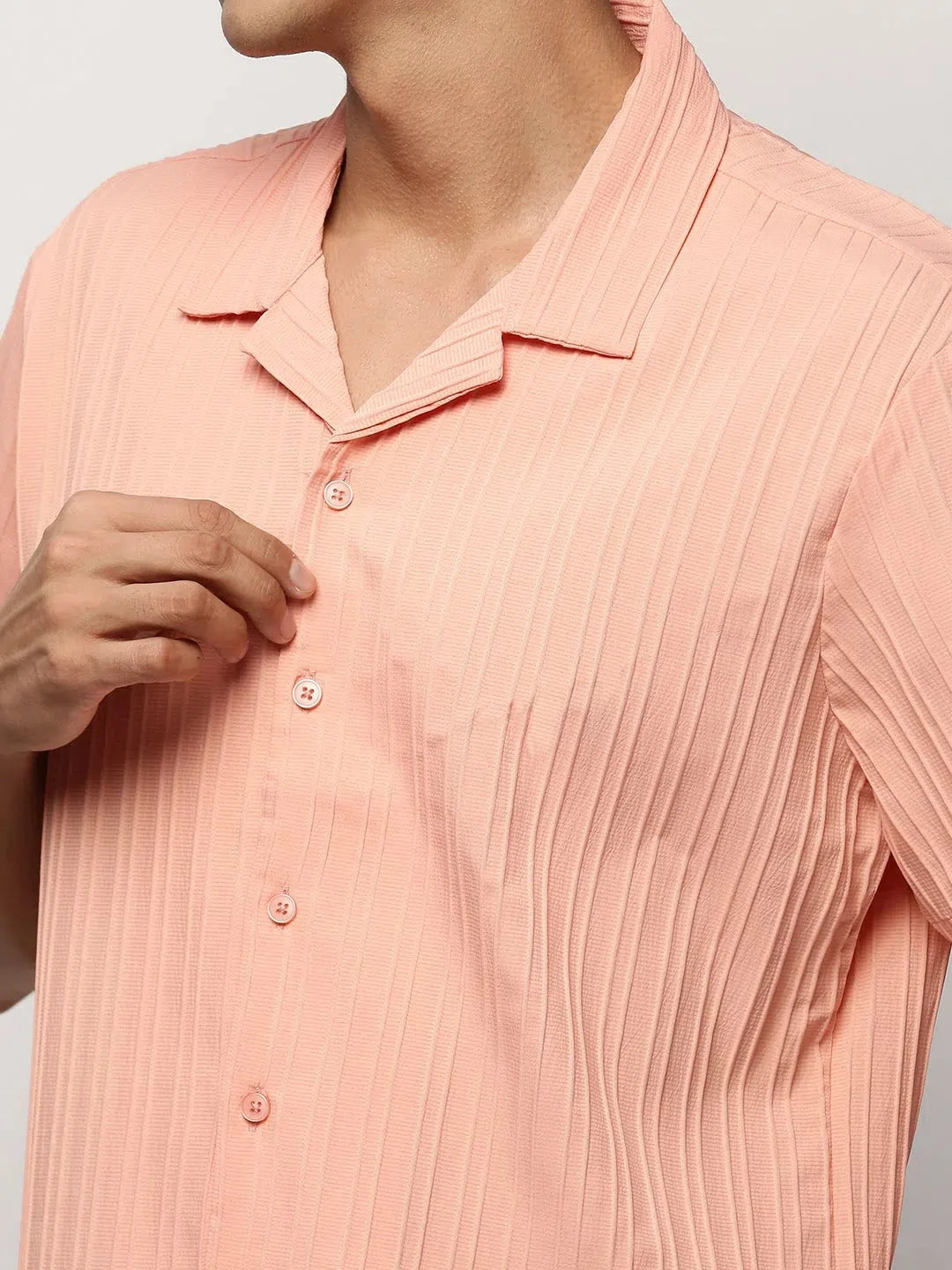 Men's Peach Striped Cotton Shirt | DesiQlo Cotton Shirt