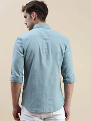 Men Teal Solid Casual Shirt-SWALLOW-1764-Teal