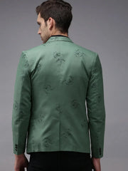 Men Green Printed Blazer-SOBLZ-279-Green