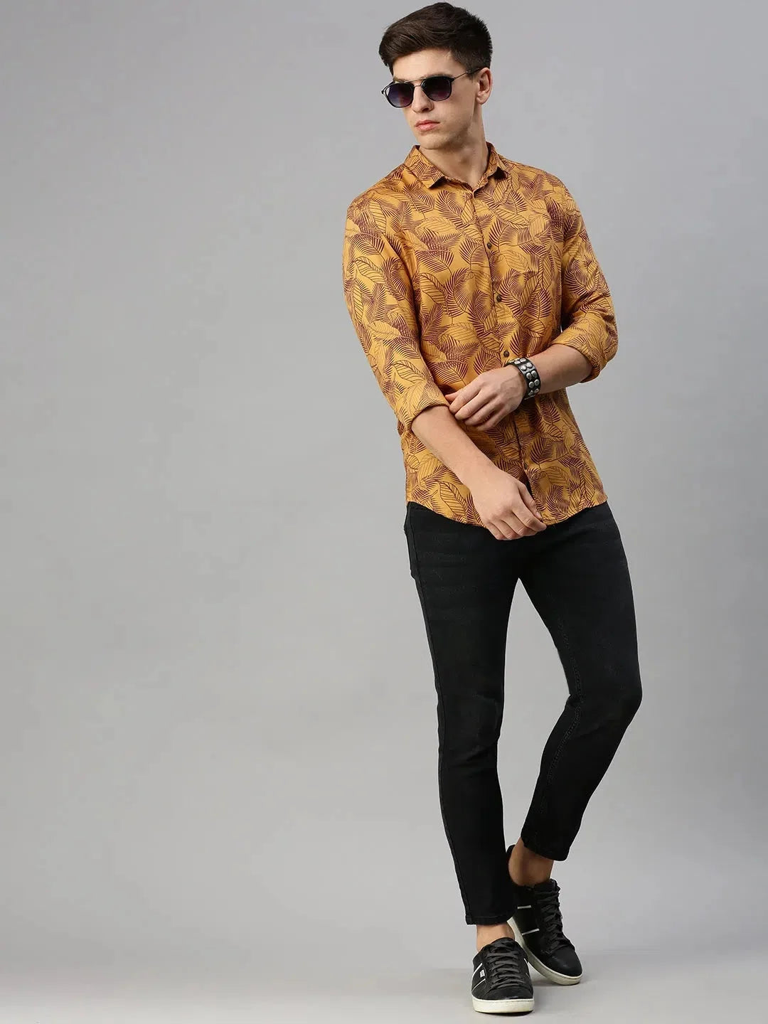 Yellow Printed Mens Shirt - Viscose Casual Shirt | DesiQlo
