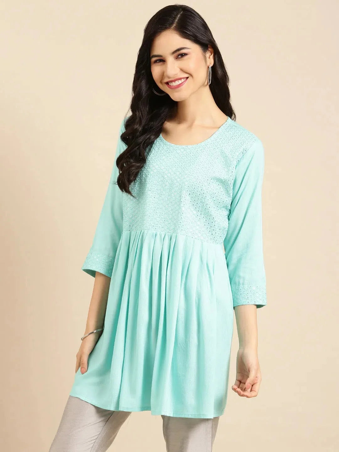 Blue Solid Kurti - Elegant Women's Indian Kurta Tunic Top