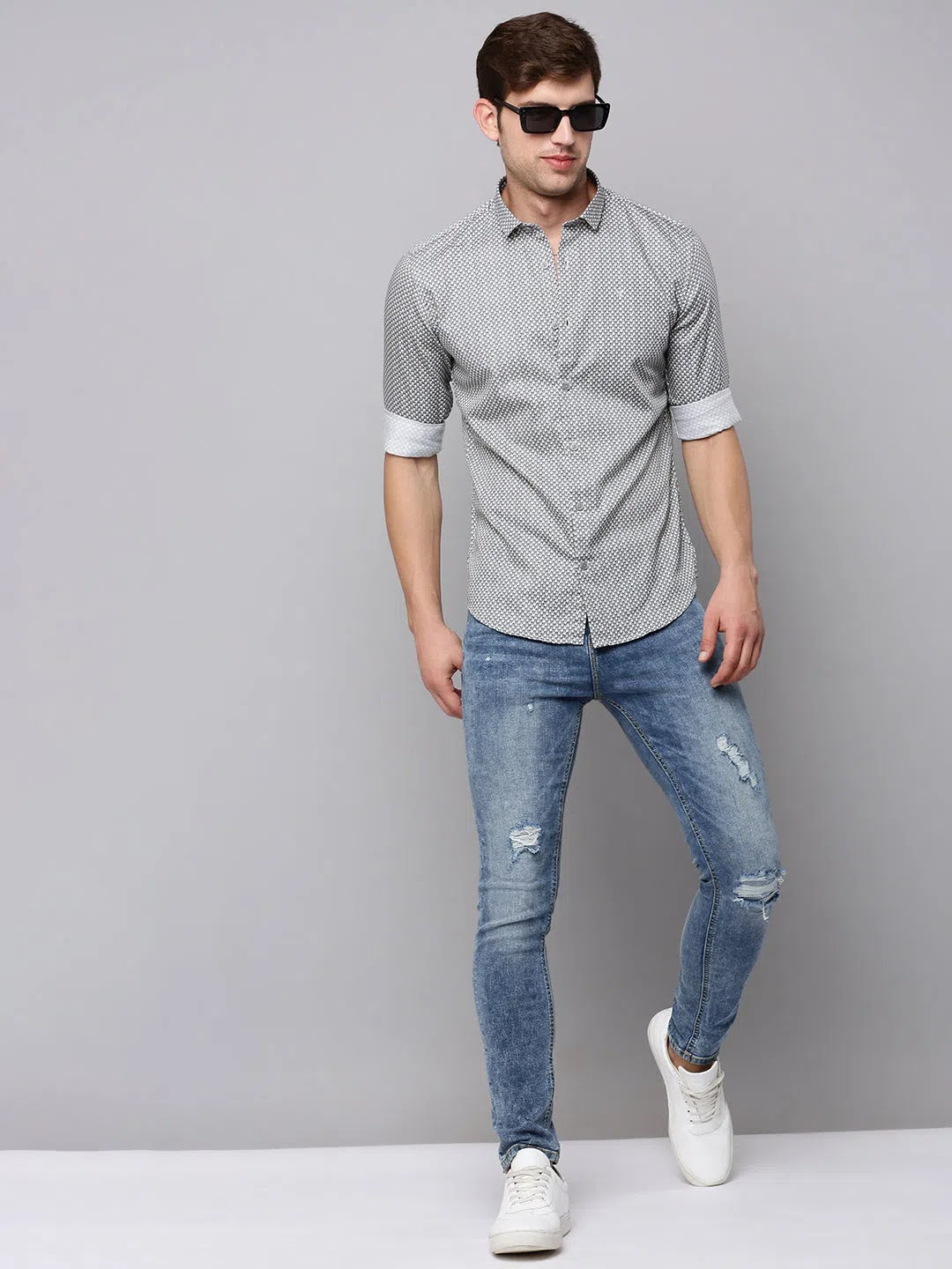 Cream Printed Mens Shirt - Stylish Cotton Casual Shirt